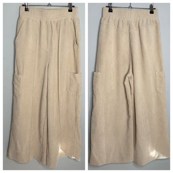 Urban Outfitters UO Ivory Wide Wale Corduroy Cropped Wide Leg Pull On Pants Sm - Picture 1 of 8